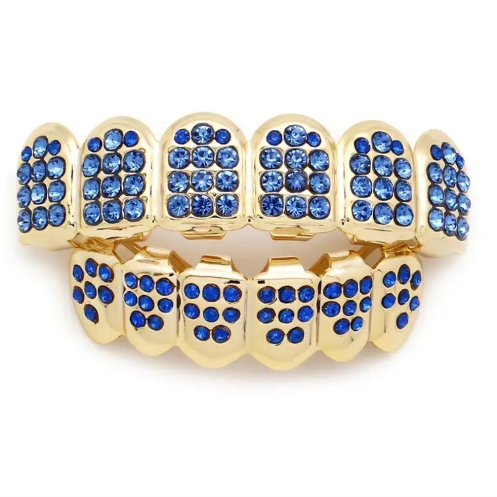 Gold and Blue Crystal Grillz For Men